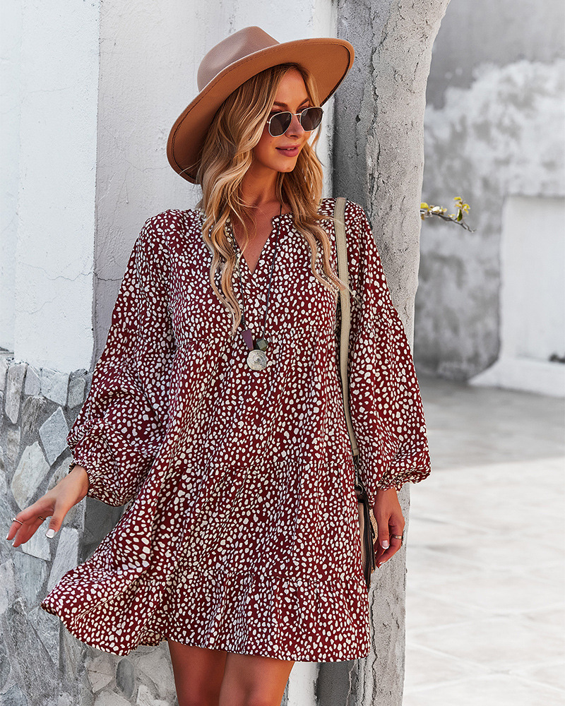 women s leopard print long-sleeved loose dress nihaostyles clothing wholesale NSDY73917