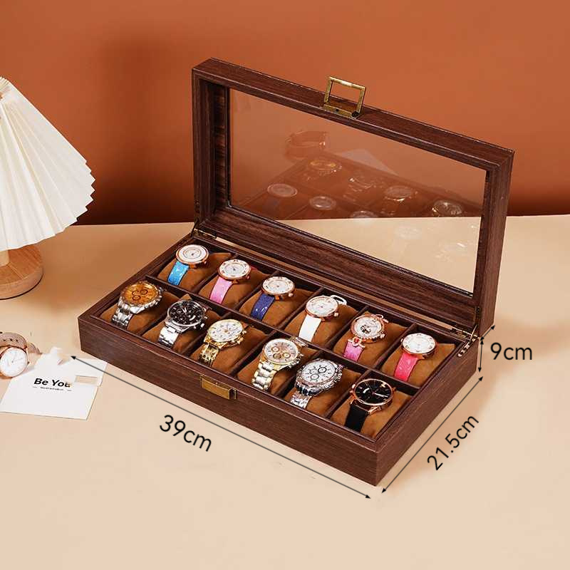 Caja de almacenamiento de reloj de cuero de veta de madera retro Caja de reloj múltiple Reloj de alta gama Reloj mecánico Caja de joyería Hogar de gran capacidad image 10