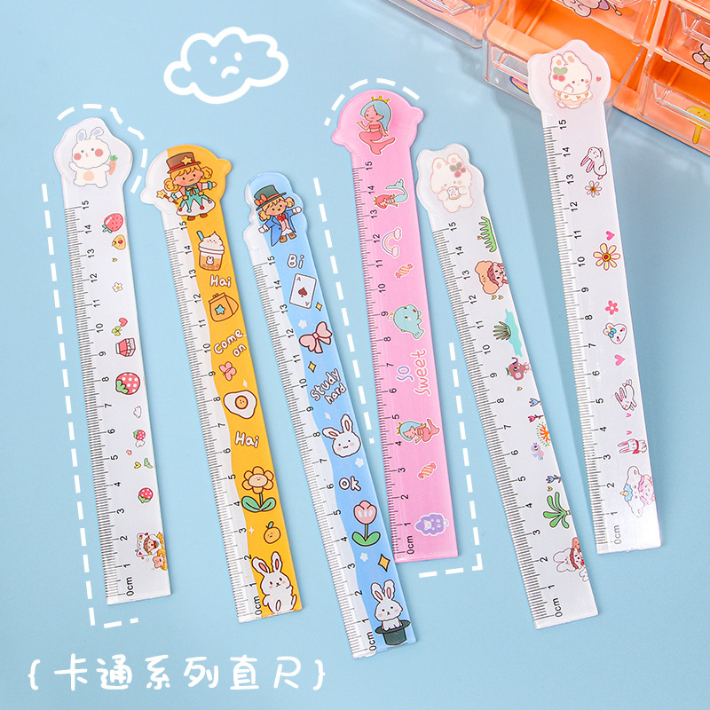 Creative stationery cute ruler acrylic small gift wholesale cartoon ruler bookmark for students 15cm scale ruler