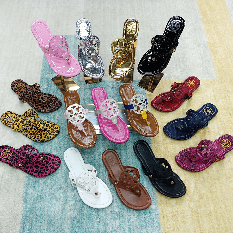 Tb Leather Flip-Flops Women's Shoes Summer American Big-Name Fashion Women's Sandals Slippers European and American Cross-Border