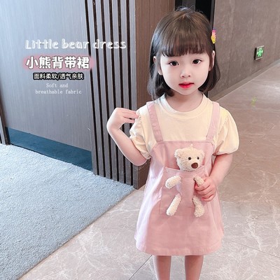 girl summer Dress Western style 2021 children Fashionable Little Girl baby False two straps Princess Dress