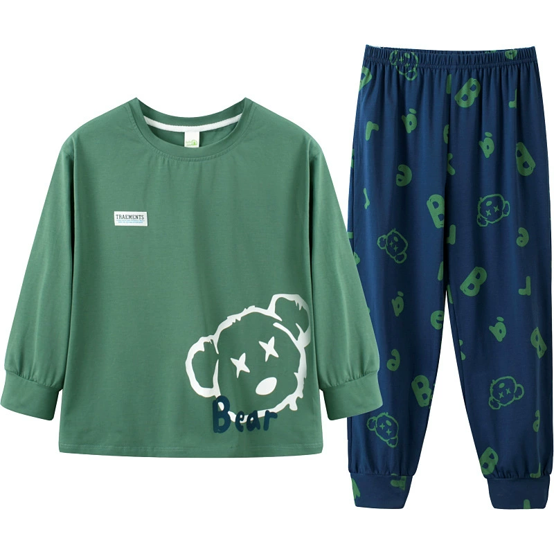 噜噜牛 Spring children's demi-season pijama for boys, cotton long-sleeve with a round collar, 2024 years, for teenagers