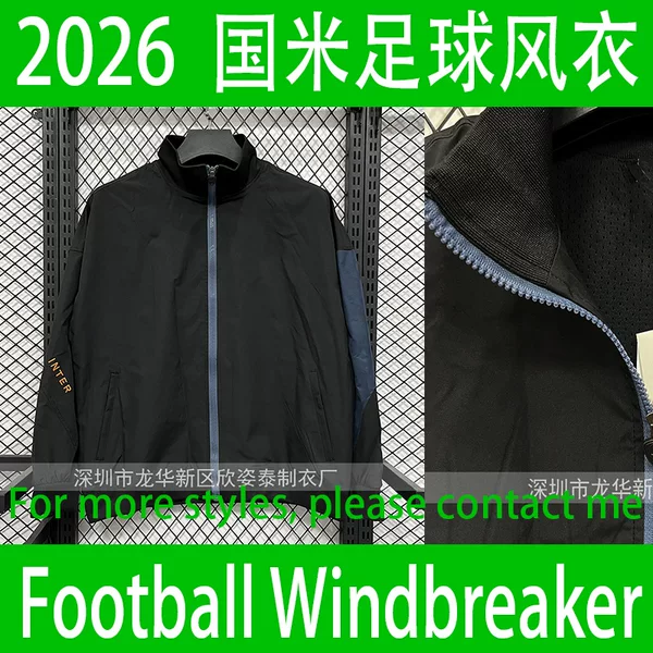 Inter Milan Football Windbreaker 2026 Inter Milan Black Football Jacket Windbreaker Gabardina