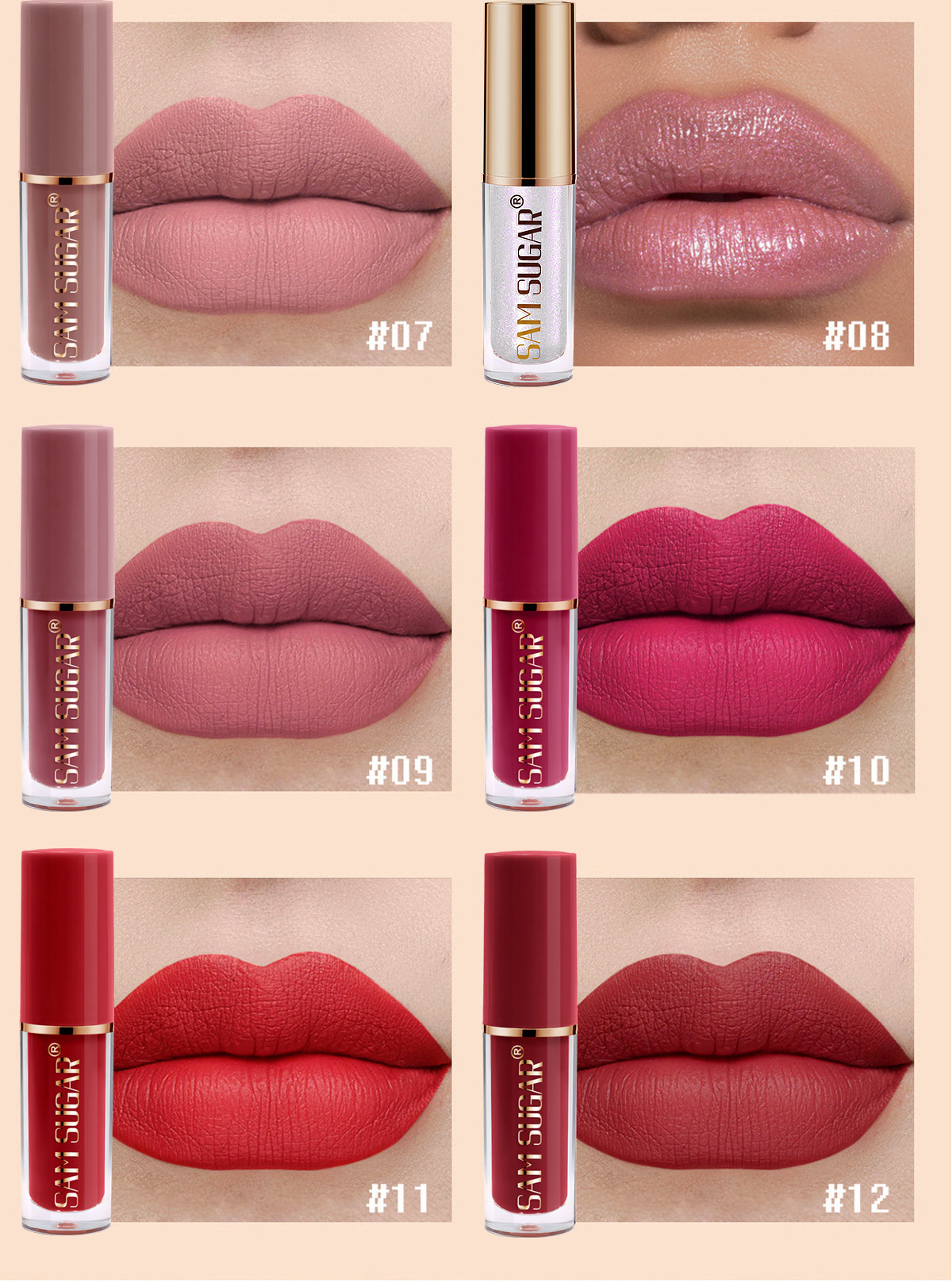 SAM Sugar 12-color Book Lip Gloss set Matte velvet non-stick cup lip gloss lipstick undefined