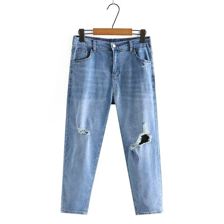 200 кг жирный MM2024 летние новые джинсы большого размера повседневные тонкие высокие талии эластичные дыры харема 6311