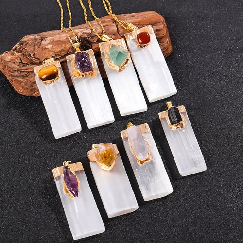 Natural plaster inlaid crystal gemstone pendant foreign trade jewelry irregular crystal raw stone necklace pendant cross-border