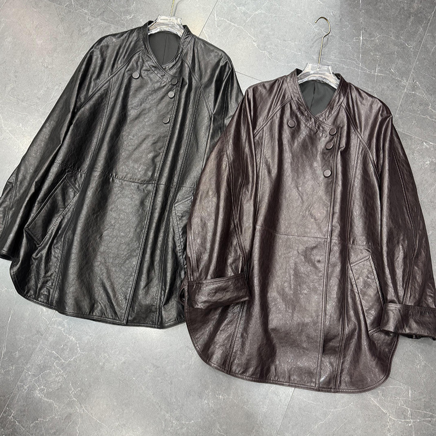 欧货新品油蜡皮2026秋冬真皮绵羊皮头层中长款风衣夹克皮衣外套女