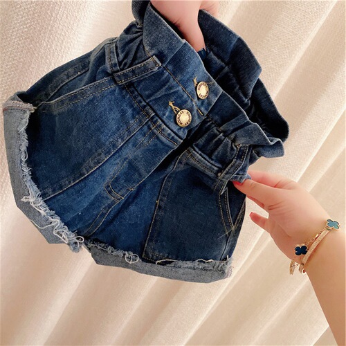 【】 spring and summer new style girls' fashionable and versatile high-waisted wide-leg flower bud denim shorts trendy