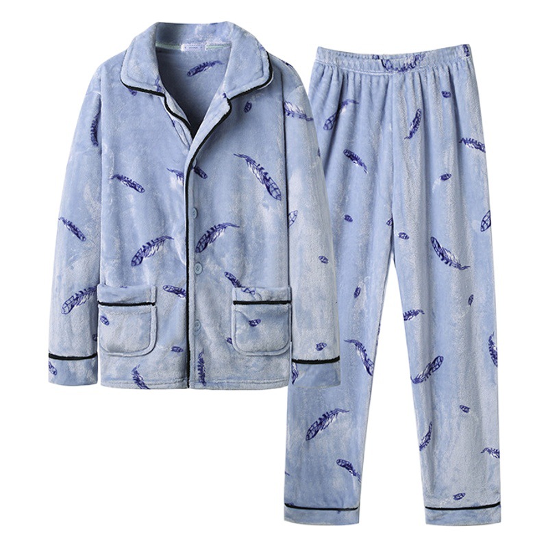 Otoño e Invierno nuevos hombres pijamas de lana coral traje de pijama forrado de lana de franela caliente cómodo desgaste del hogar productos de fábrica