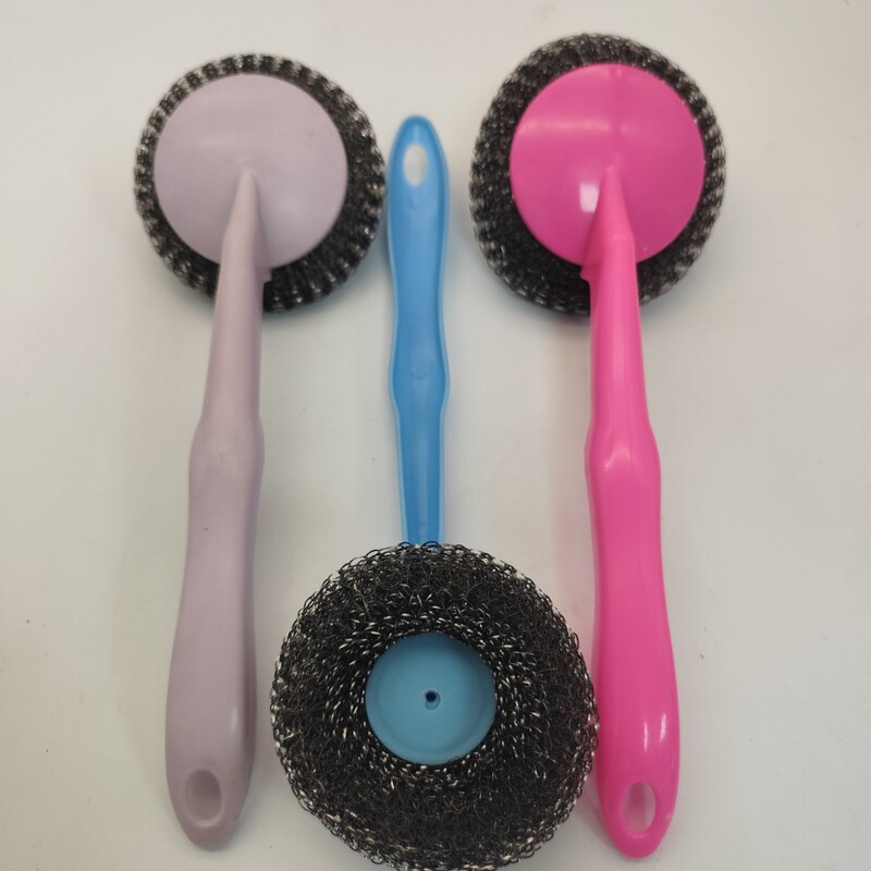 Pot Brush, Dish Brush, Plastic Long Brush, Plastic Brush with Colorful Handle, Cleaning Brush, Steel Wire Brush, Pot Washing Brush