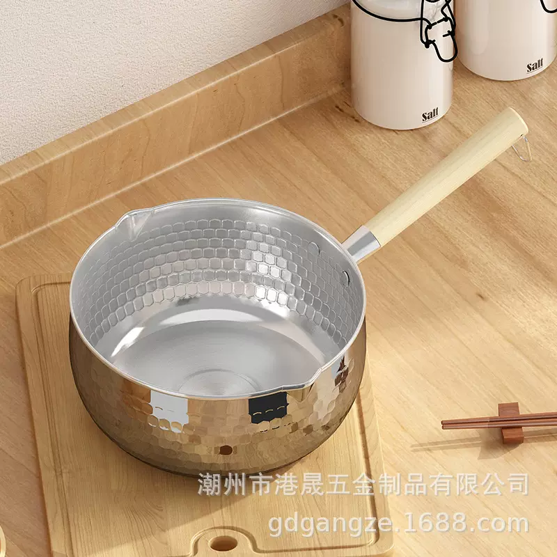 厂家直销不锈钢雪平锅无涂层奶锅辅食锅加厚泡面锅日式木柄汤奶锅