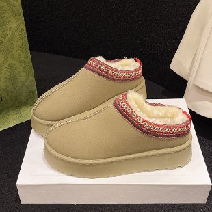 Damenschuhe Schneestiefel Winter Kaschmir Warm Dicker Boden Absatzlos Baotuo Haar Halbschuh Baumwollschuhe_voghion.com