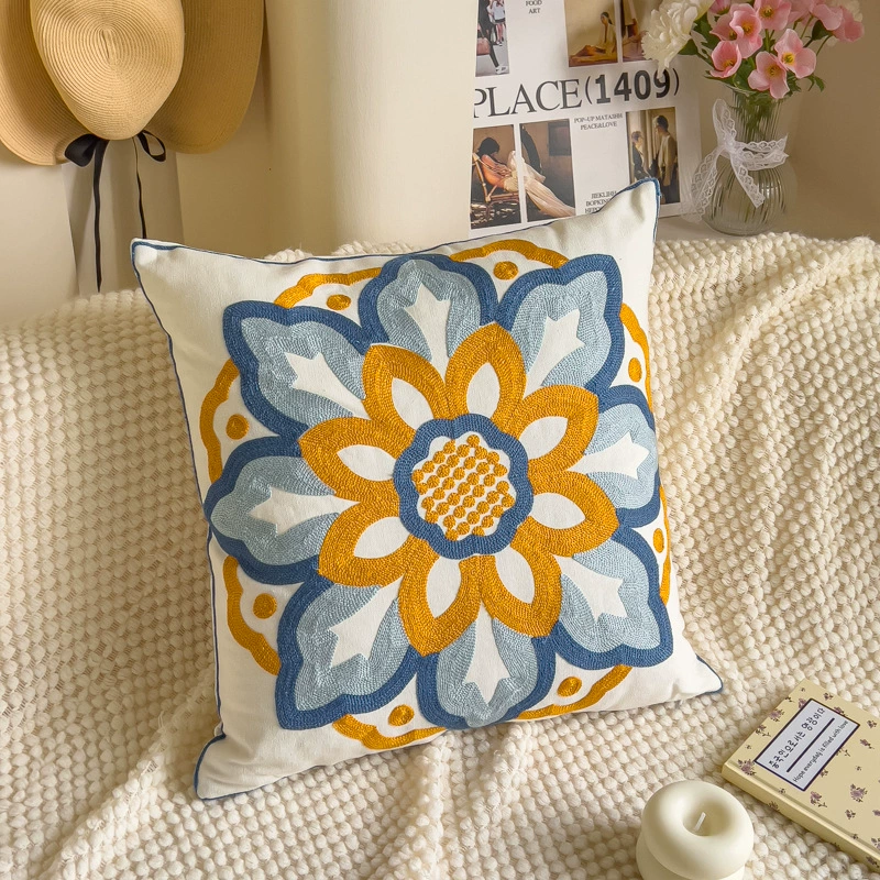 Towel, cloth for bed, tape, sofa, pillow, flowered, with embroidery