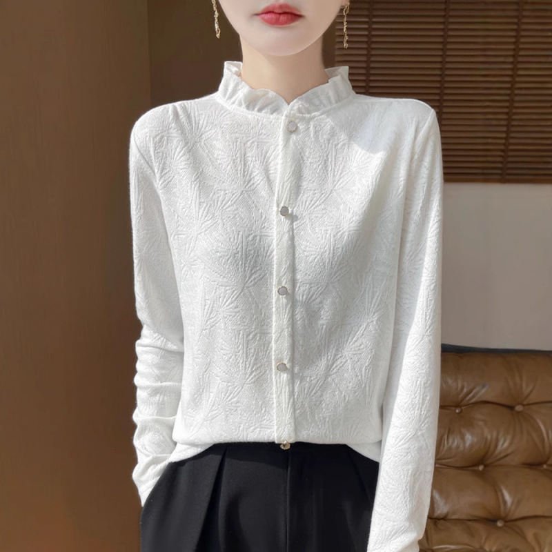 Wholesale New French Lace Tops, Feminine Fungus Collar Sweaters, Long-Sleeved Bottoming Shirts, Half Turtleneck Inner Wear