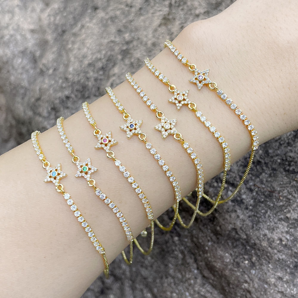 10g Weight 18K Gold Plated Plating Material Zircon Inlay Material Bracelets Classification Copper Material Star Pattern Women'S Gender Fashion Style Fashion Copper Xingx Bracelet Zircon Copper Bracelets 1