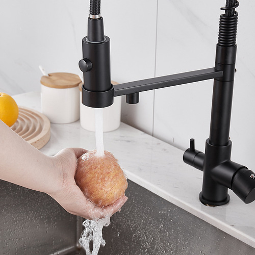 Cross-border three-in-one water purifier faucet with cold and hot spring, American kitchen sink full copper vegetable basin faucet spray head