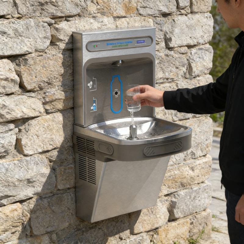 跨境热买壁挂型冷水直饮机按压冰冷饮水机户外感应无接触喝水器