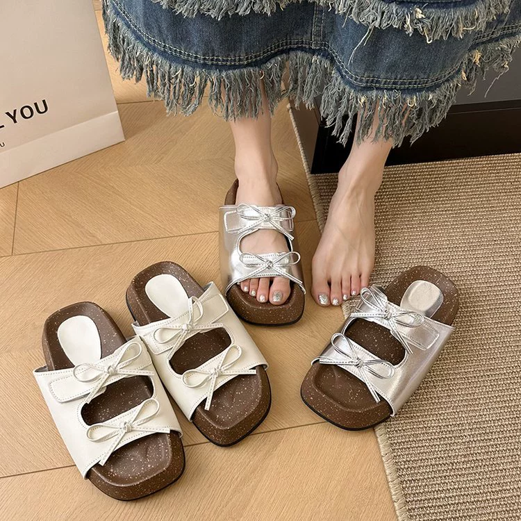 Корейская фея ветра ботинки Бокена 2025 новый бант тапочки женские летние носки