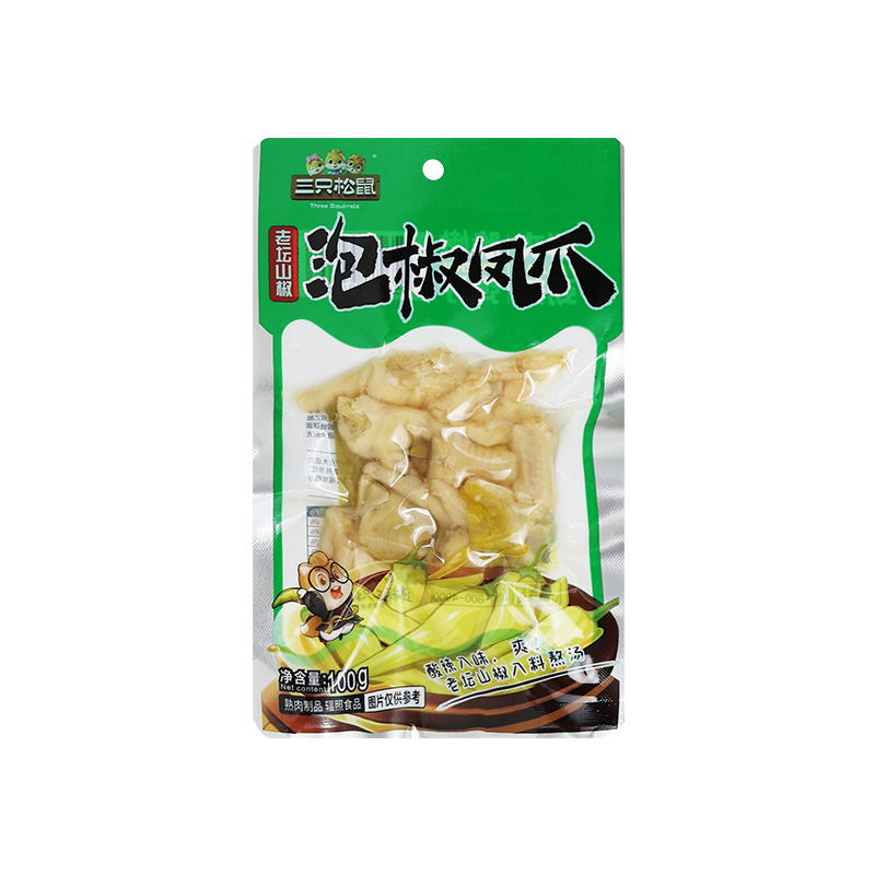 三只松鼠泡椒凤爪100g袋装老坛酸辣味熟食零食卤鸡爪即食零食
