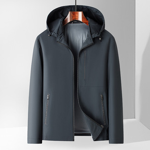 Brand stand collar hooded jacket men's plus size business non-ironing high-end middle-aged dad casual jacket coat
