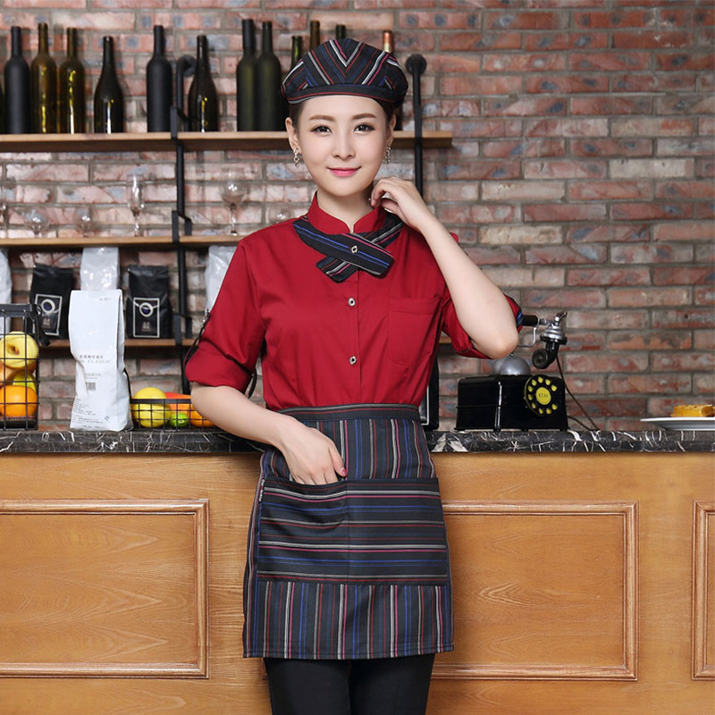 Tema occidental restaurante café hombres y mujeres ropa de trabajo Otoño e Invierno pastel hornear panadería camarero ropa de trabajo manga larga
