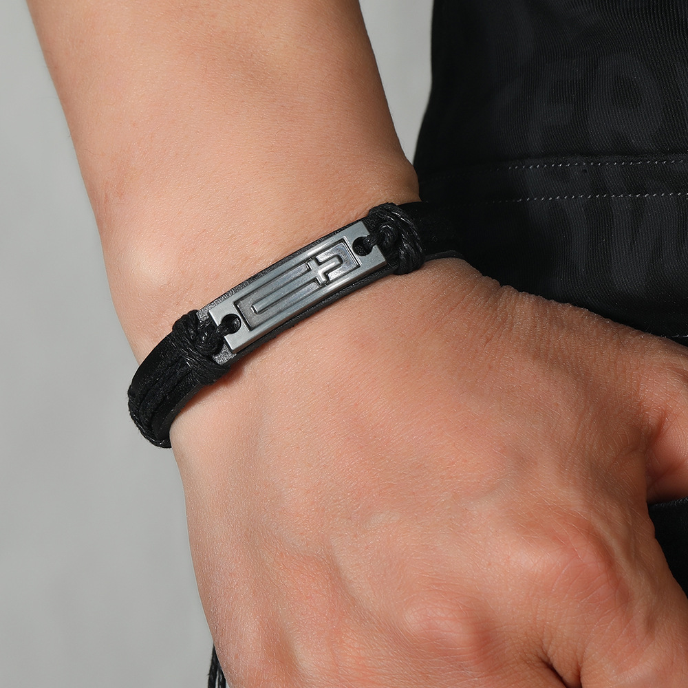 Bracciale in pelle da uomo intrecciata in lega, bracciale in corda di canapa, piccoli accessori_voghion.com