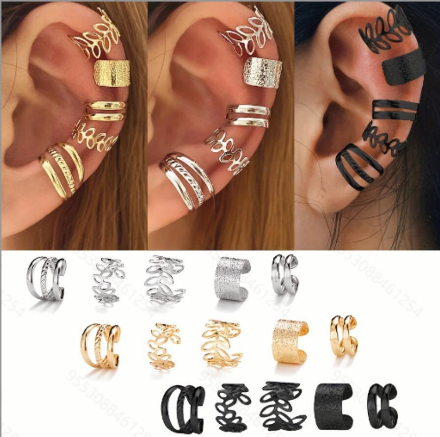 European and American Cross-Border New Style Ear Cuffs, Creative Simple Multi-Layer Ear Clips and Ear Stud Sets for Women, Fashionable Versatile Trendy Earrings