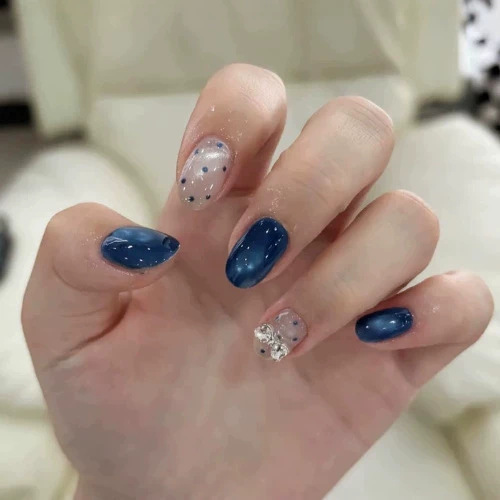 Deep sea blue cat-eye long-length clear and beautiful skin, unique and simple aurora-enhancing, handmade wearable nails Deep sea blue cat-eye long-length clear and beautiful skin, unique and simple aurora-enhancing, handmade wearable nails