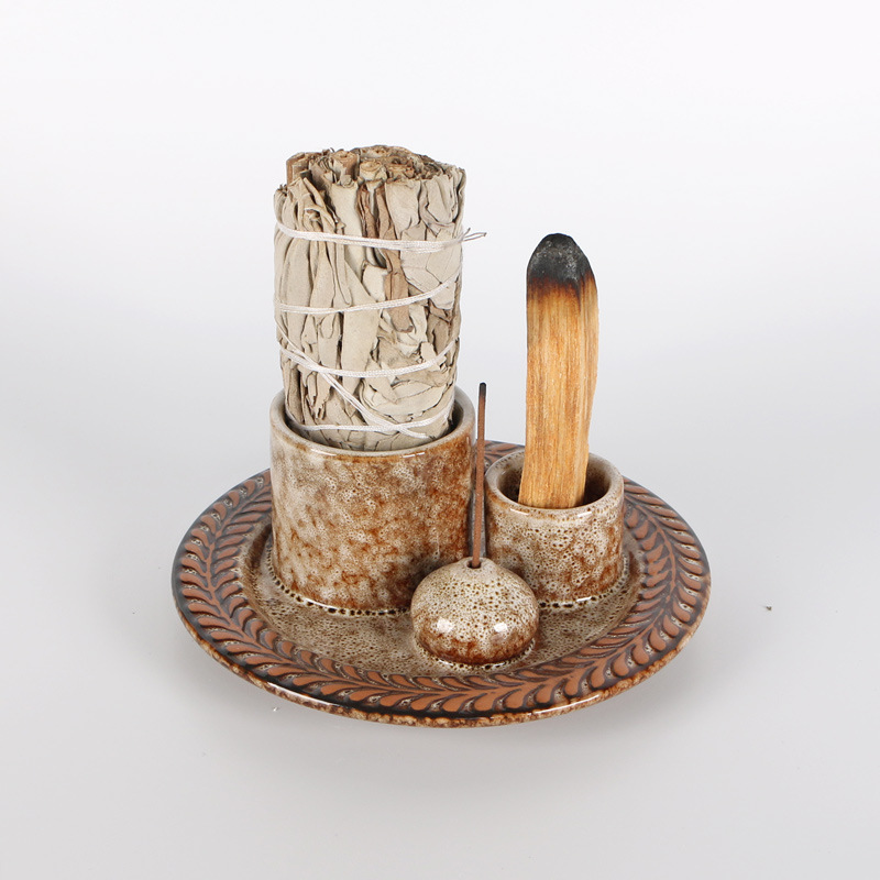 Peruvian Sacred Wood Incense Burner Sage Burning Tray Holder Japanese-Style Fresh Wheat Ear Ceramic Incense Burner Wholesale