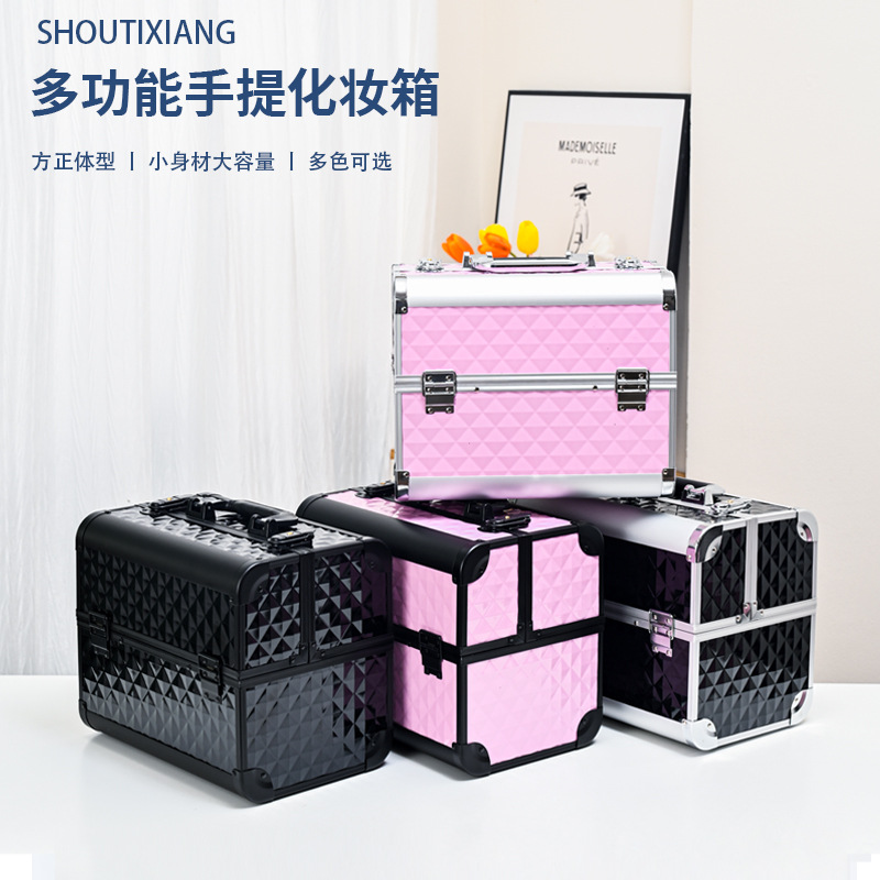 Caja de maquillaje portátil, caja de manicura de gran capacidad, caja de herramientas de peluquería con bordado de tatuajes, artista de maquillaje y caja de maquillaje para almacenamiento al aire libre