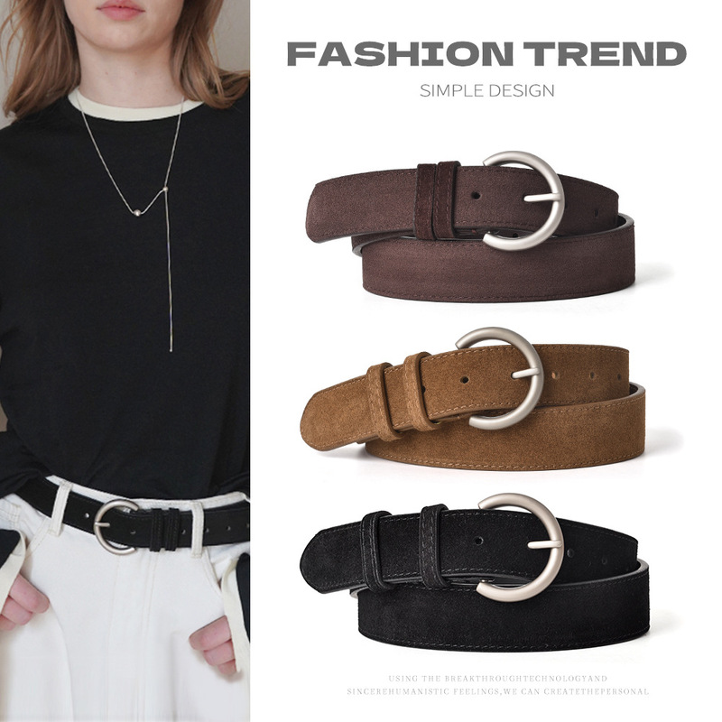 Frosted Pin Buckle Belt for Women, Jeans Dress Belt, Versatile Decorative High-End Retro Literary Belt for Women