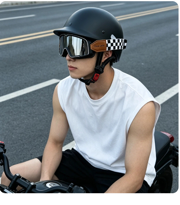 Retro Helmet for Cruising Motorcycles, Summer Half Helmet for Men, Ultra-Light Electric Motorcycle 3C Safety Helmet