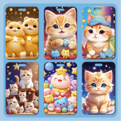 Star Cat Card Holder Wholesale Plastic Sliding Cover Student School Card Meal Card ID Card Lanyard Small Card Work ID Card Holder Access Card Bus Card
