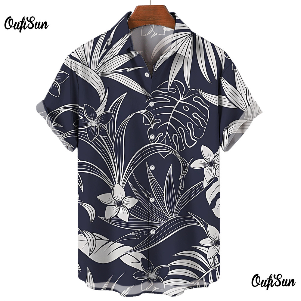 Venta caliente transfronteriza Camisa de manga corta para hombres Camisa estampada digital 3D de bala de cuatro lados Camisa hawaiana de olmo marrón de origen