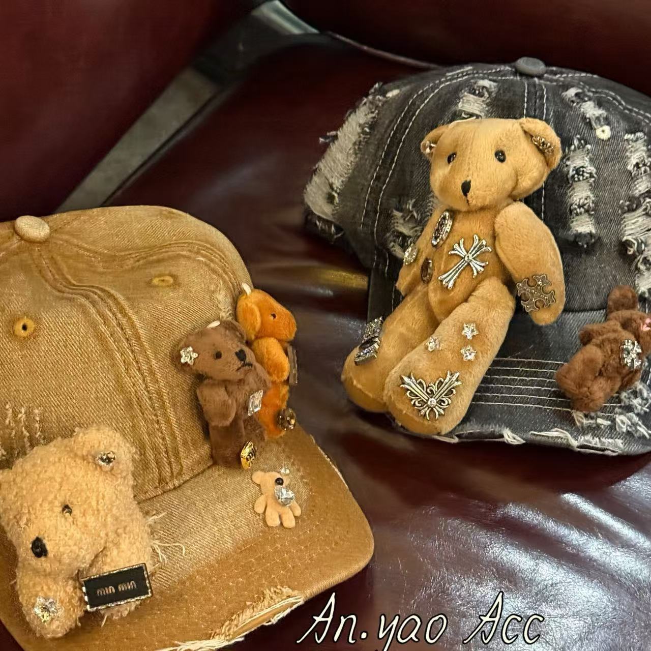 Cute Denim Baseball Cap For Women With Little Bear Patch_voghion.com