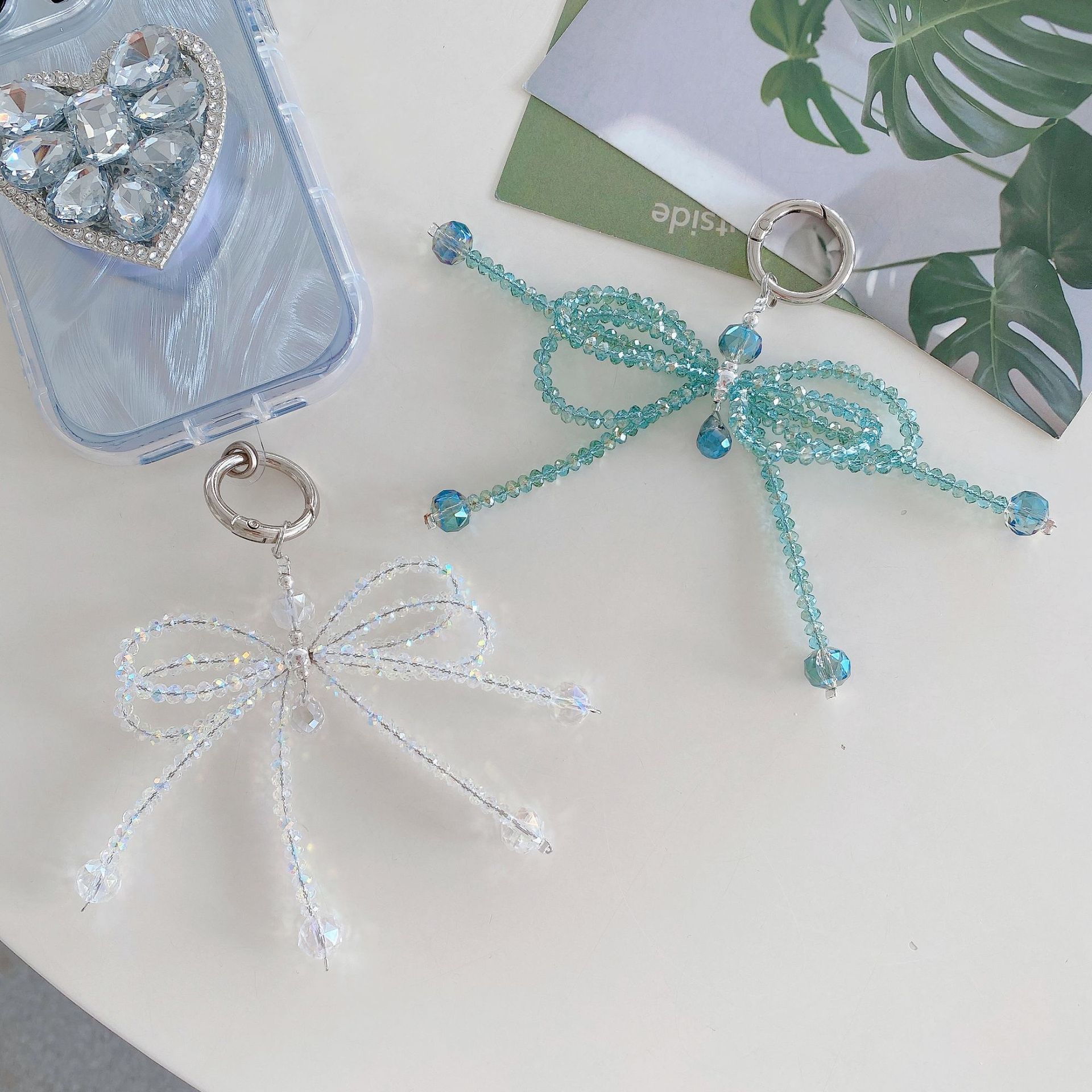 Mujeres de alta calidad hechas a mano colgante de teléfono móvil brazalete de arco de cristal pulsera de moda colgante corta mano de mano