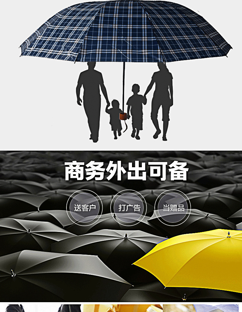 Gift advertisement: 30% off sun protection fiber golf checkered automatic opening long-handled umbrella, oversized curved handle umbrella pic 3
