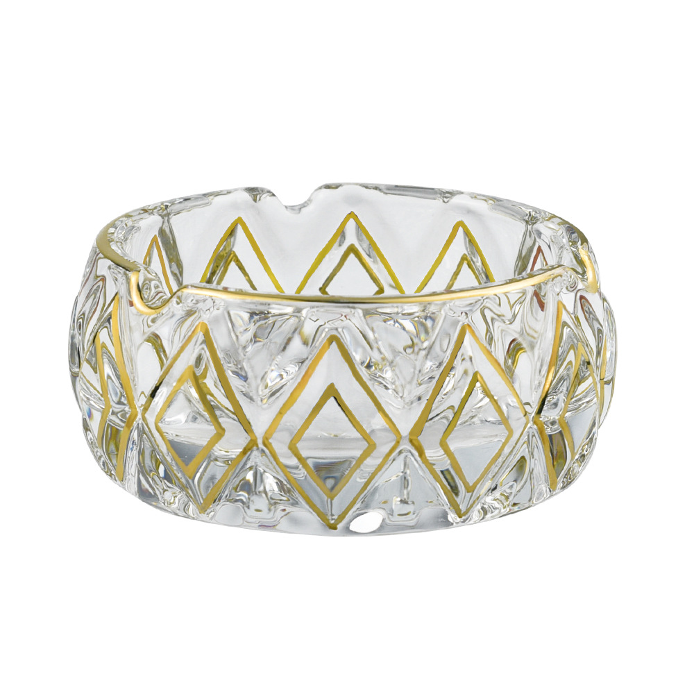 家用办公室创意烟灰缸水晶玻璃客厅高档雪茄烟碟轻奢手工描金烟缸