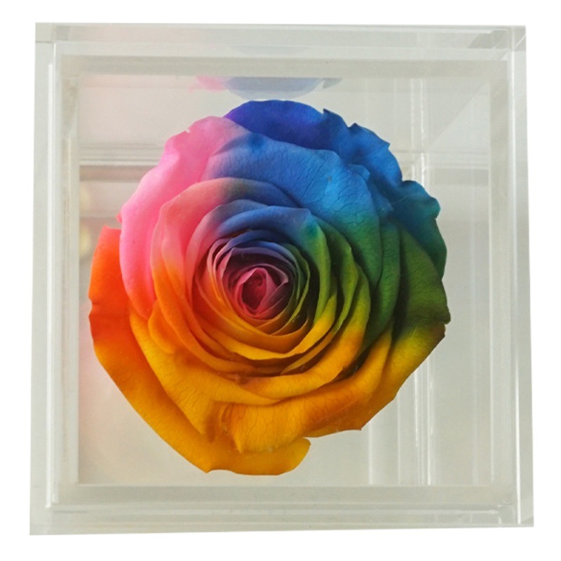 Amazon suministro de comercio exterior flor eterna acrílico 1 Agujero con cajón caja de almacenamiento Rosa caja de flores caja de regalo al por mayor