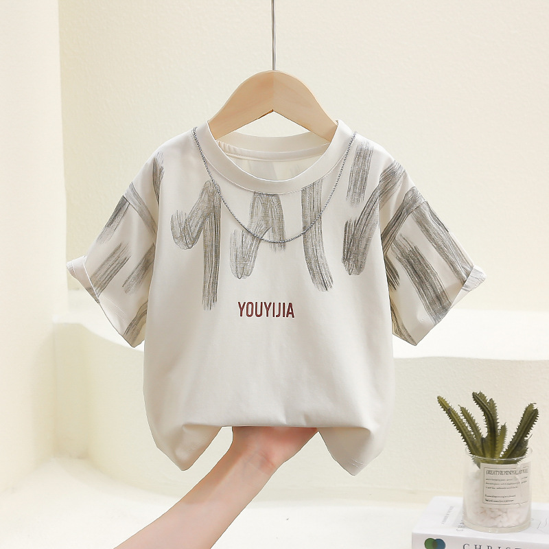 7839 Camiseta de verano para niños 2025 nuevo estilo estilo occidental verano para niños de manga corta para bebés ropa de verano delgada para niños