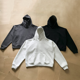 Spring Auticup American Casual Boxy Version Cut Hooded Pullover Sweat Loose Solid Color All-match Men and Women