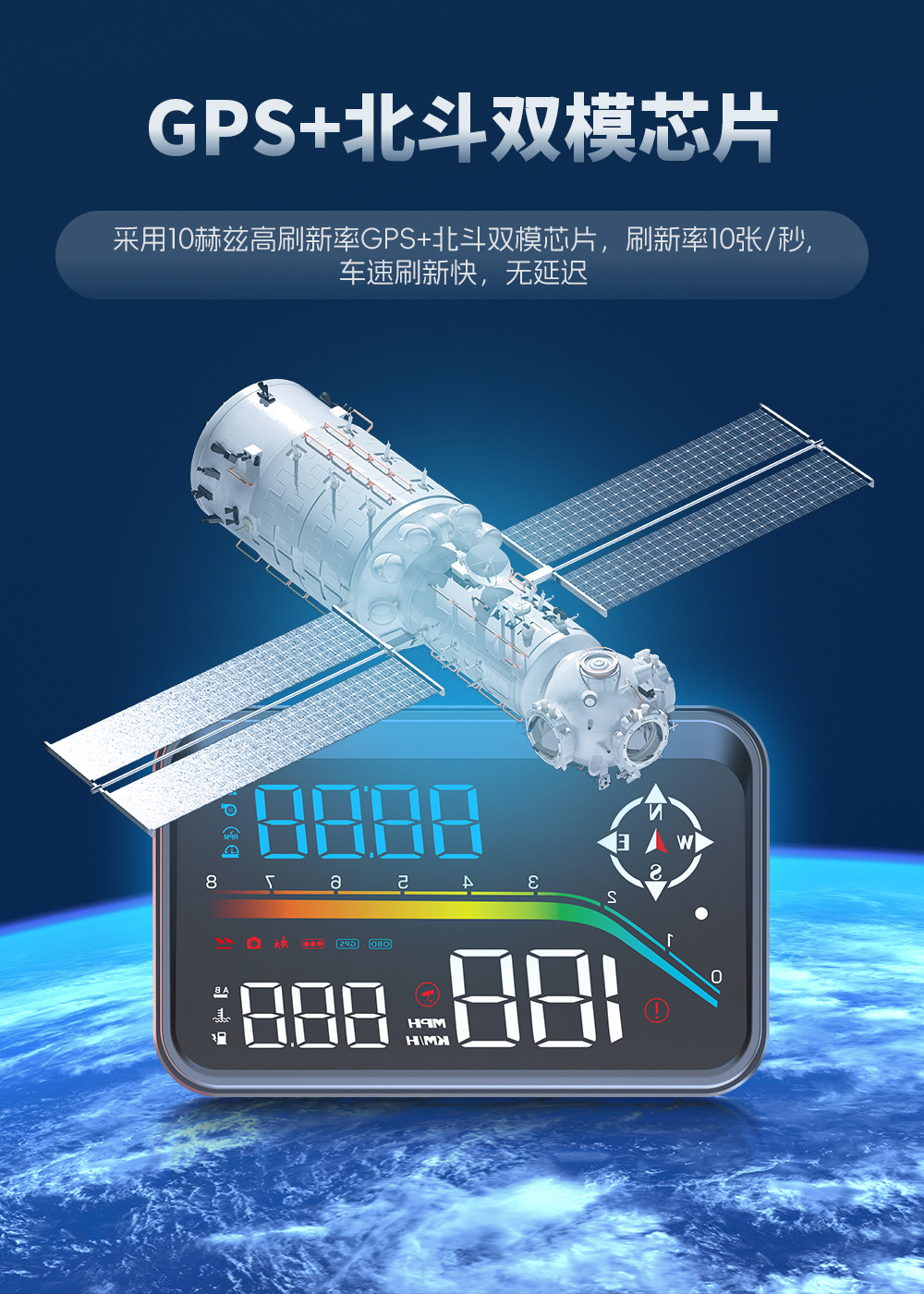 HUD high-definition car head-up display with voice electronic dog function, OBD GPS dual system, high-temperature resistant