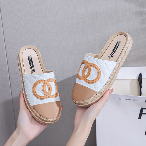 Bootshegal Style Women's Outdoor Worn Summer Ins Fashion Flat Shoes Korean Version Lazy Shoes One-Piece Thick Sole Cool Slippers