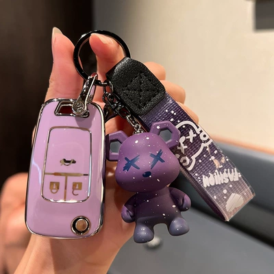 Car key bag – High-end Women's Case Buckle - chevrolet-21-22-modified-single-shell-purple-purple-violent-bear-pendant