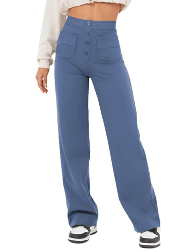 2025 New European and American-style Fashion Women's Black Casual Straight Pants with High Waist, Buttons, Elasticity, and Multiple Pockets