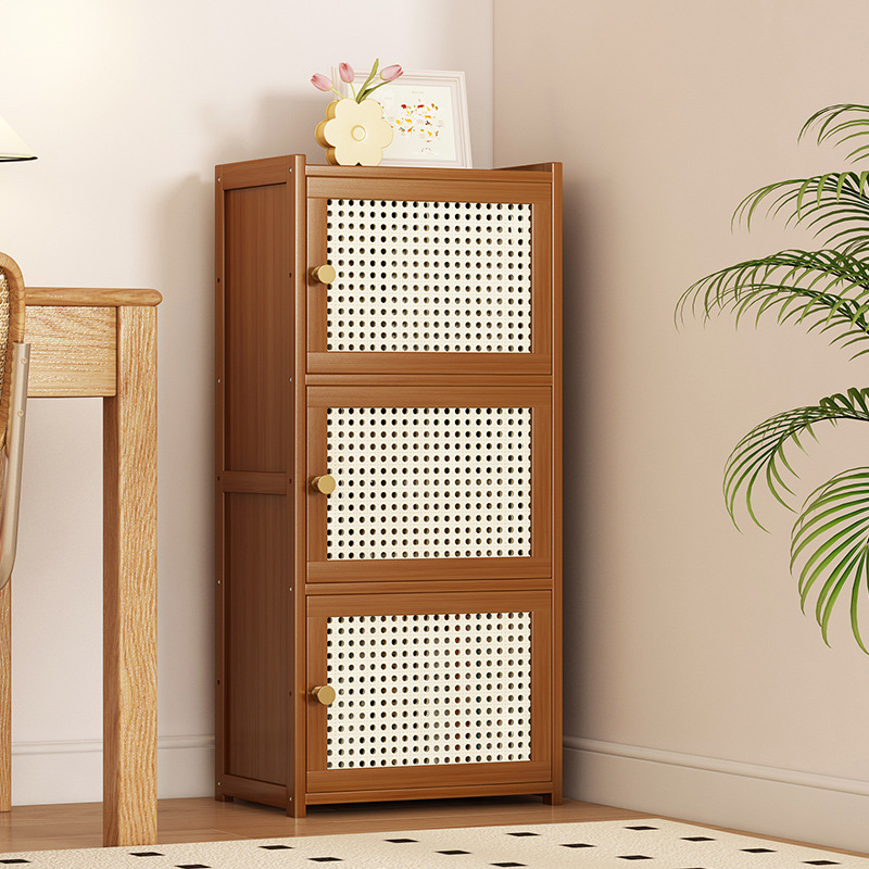 American-Style Bookshelf with Angled Storage Rack under the Stairs, Tall Narrow Cabinet Next to Magazine and Tv Cabinet, Bamboo Bookshelf Living Room Set M^