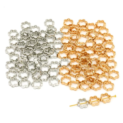 Zərgərlik ara hissələri Spacer Beads and Round Bead - white-k-color-gold-color-25-pcs-each-plum-blossom-12mm-50-pcspack