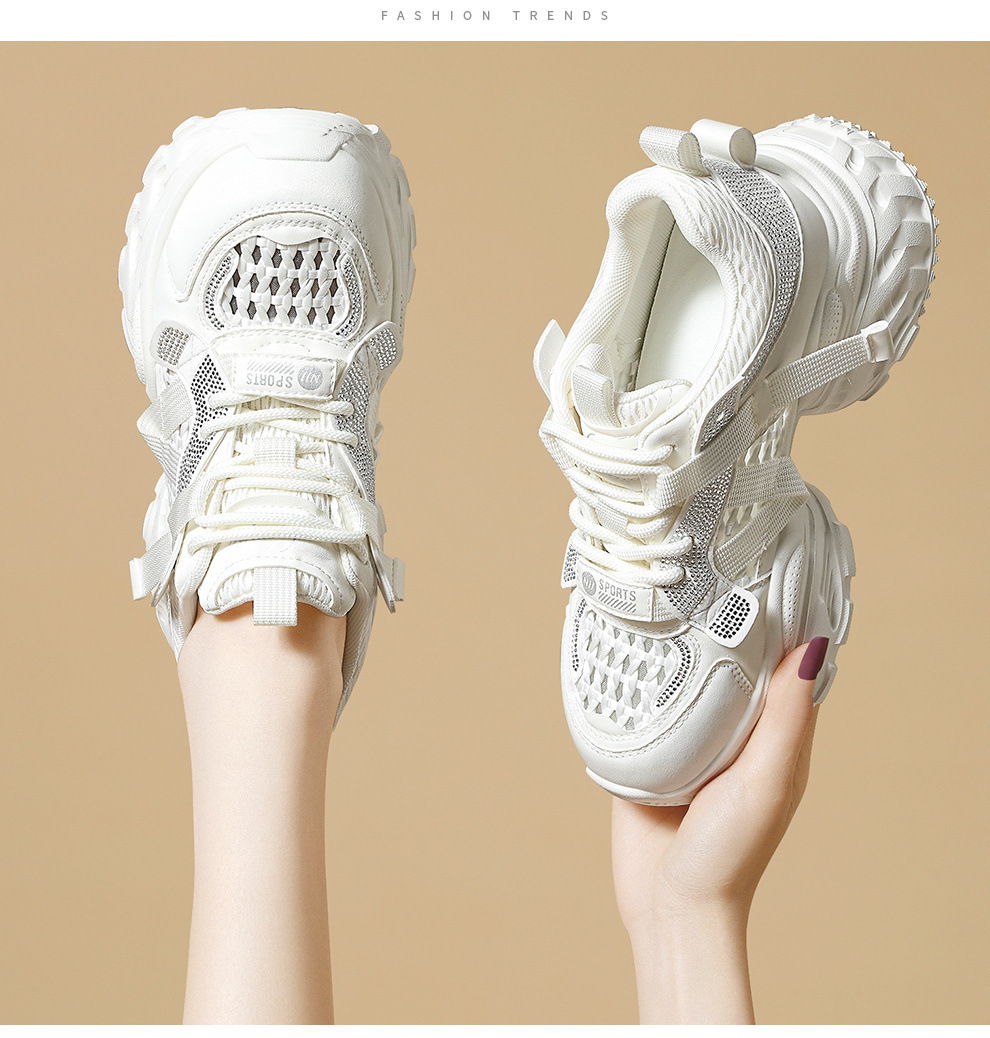 Giày sneaker nữ chunky đế dày, lưới thoáng khí, tăng chiều cao — 6116 Màu be, 6116 Xám tím chi tiết 7