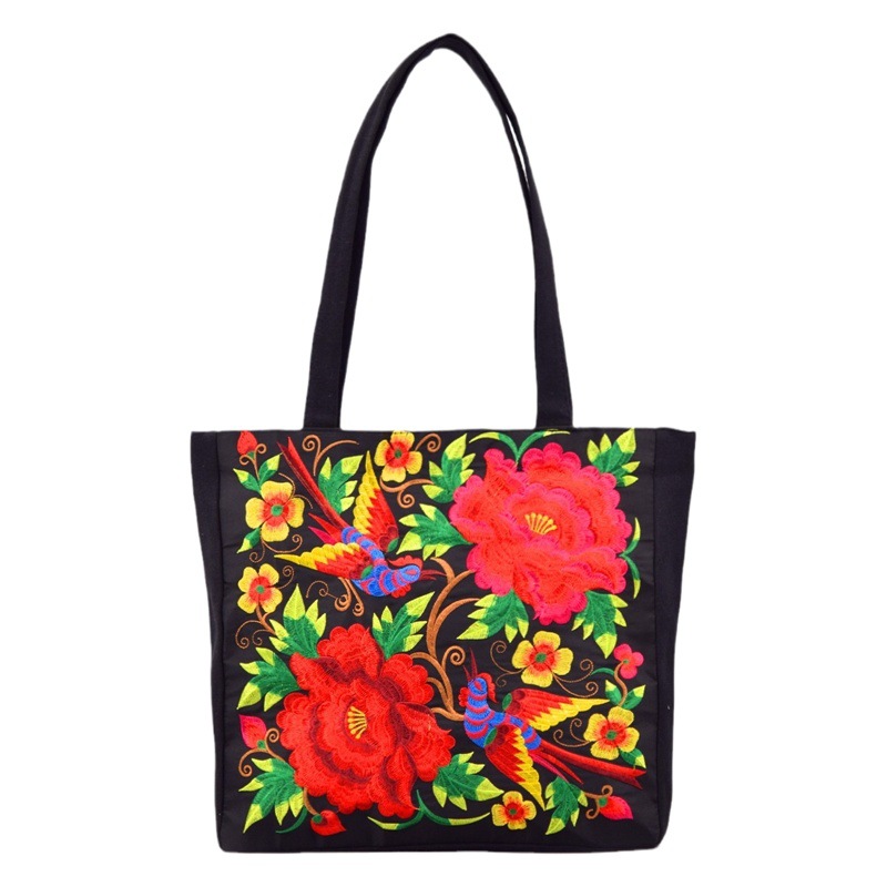 Estilo étnico bordado bolsa de hombro de gran capacidad Yunnan bolsa de mano de las mujeres bolsa de lona de estilo nacional peonía bolsa de compras portátil
