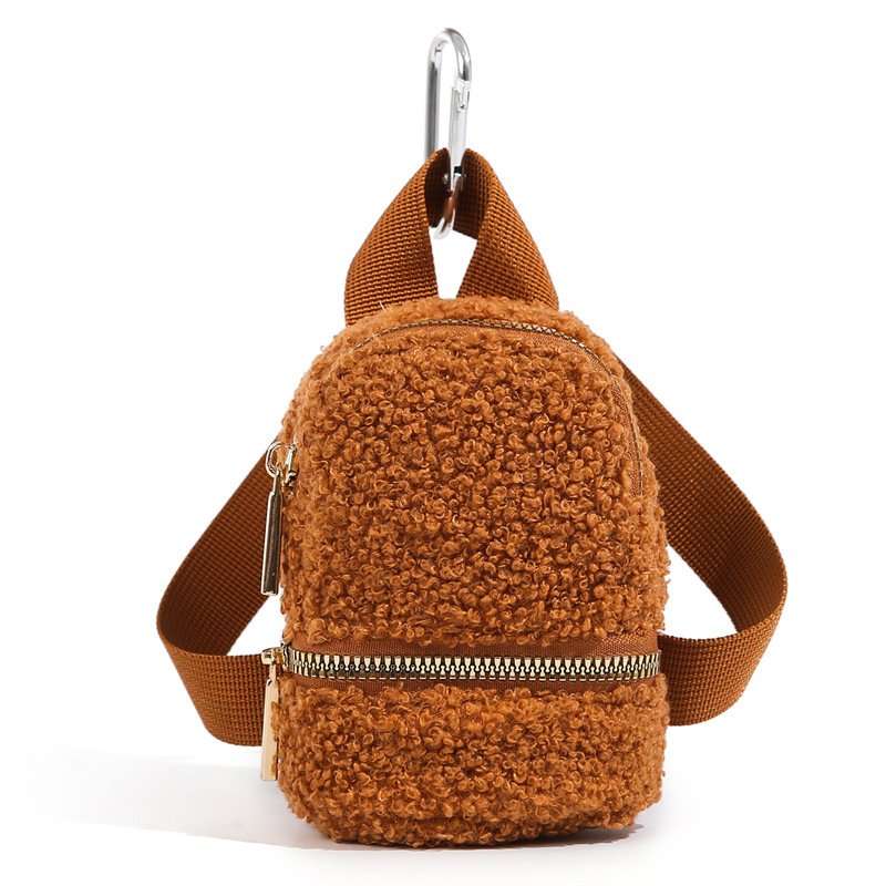 Cross-border Hot-selling Small Lamb Fleece Backpack LULU Mini Storage Bag with Hook Buckle Portable All-match Pendant Cross-border Hot-selling Small Lamb Fleece Backpack LULU Mini Storage Bag with Hook Buckle Portable All-match Pendant